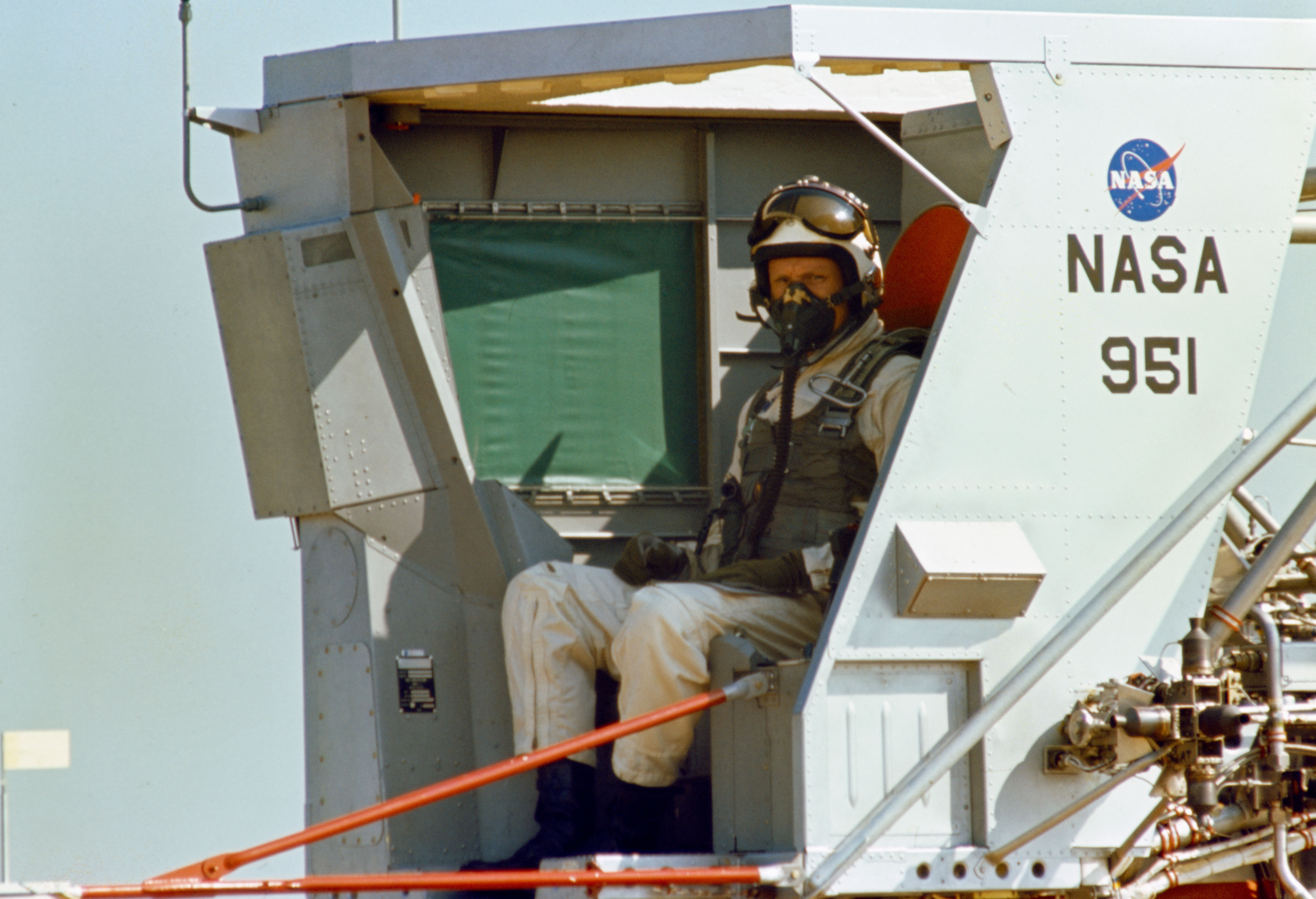 Apollo 11 Commander Neil A. Armstrong prepares to fly a lunar landing profile in LLTV-2