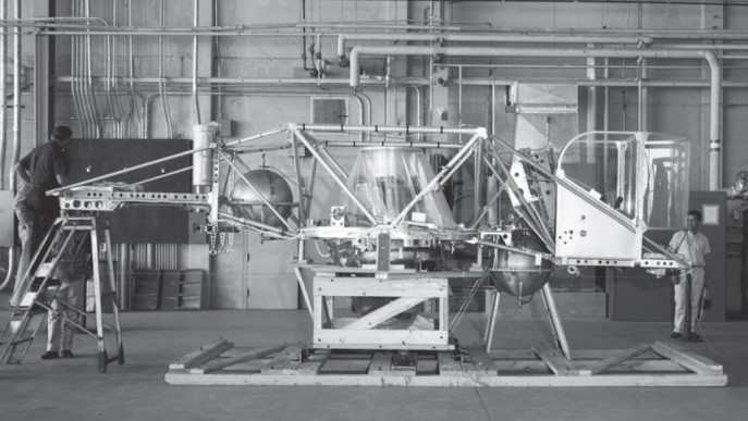 View of the first Lunar Landing Research Vehicle shortly after its arrival and prior to assembly at the Flight Research Center