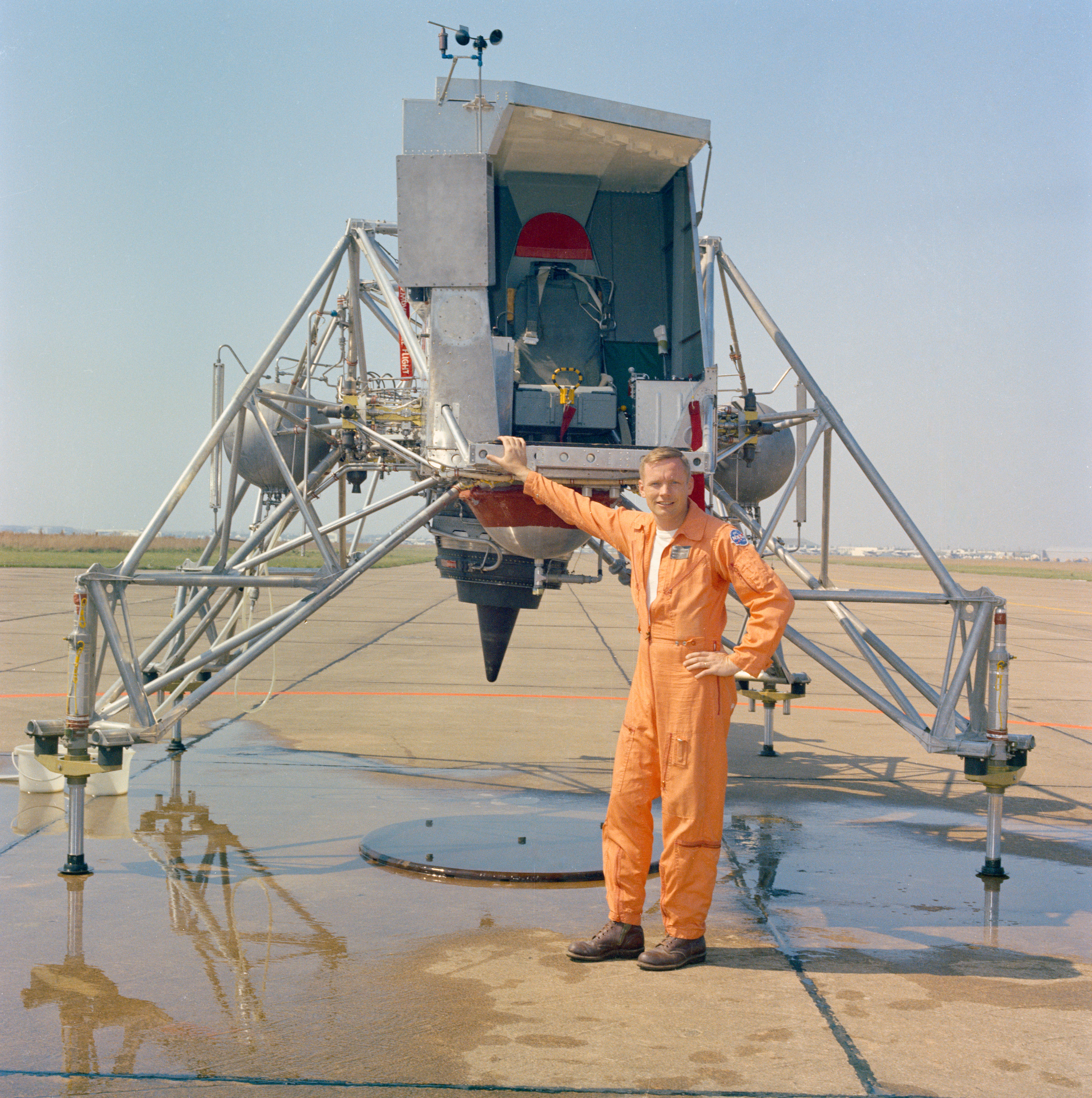 NASA astronaut Neil A. Armstrong with LLRV-1 at Ellington Air Force Base in March 1967