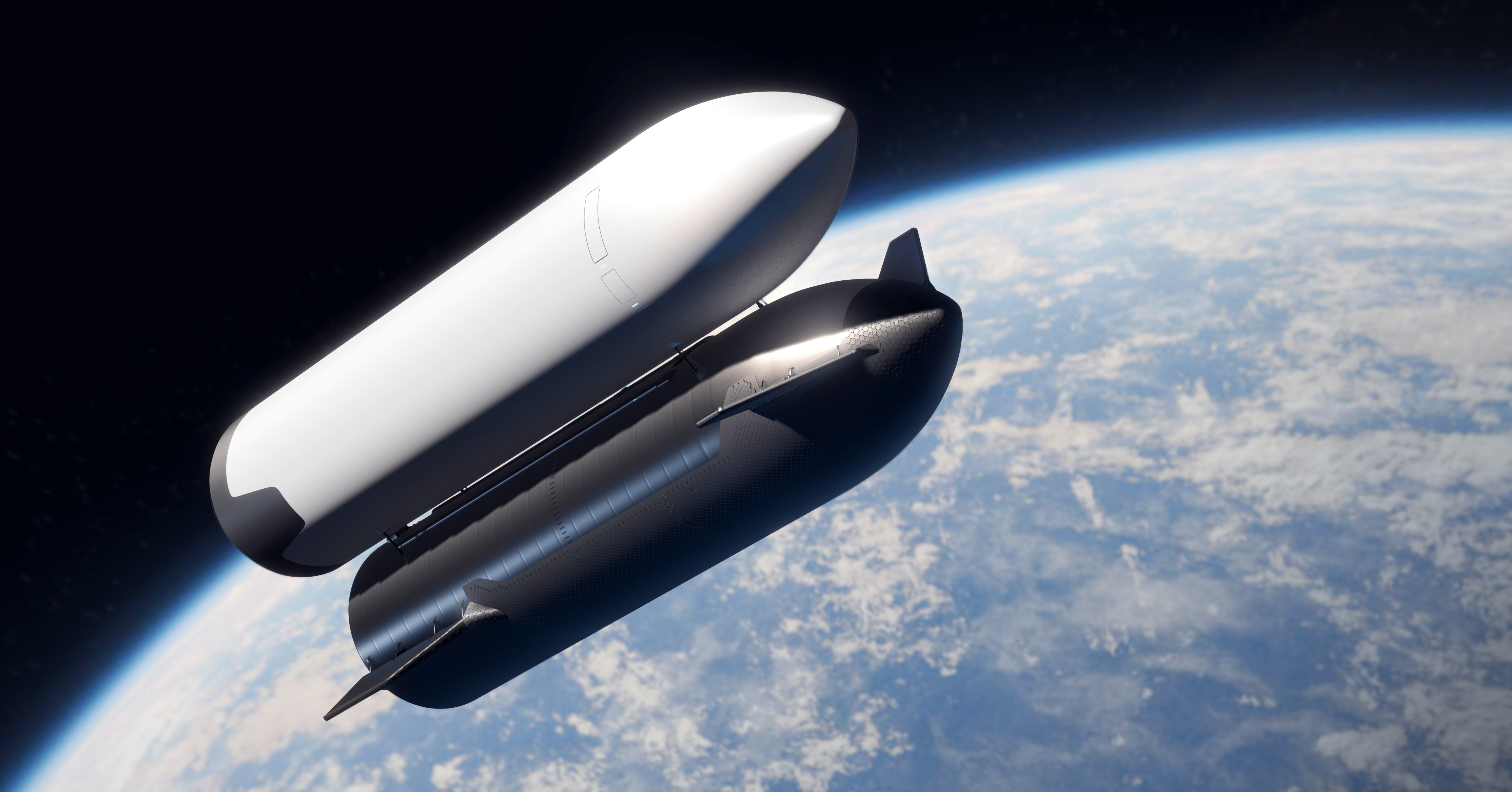 This artist’s concept depicts a SpaceX Starship tanker (bottom) transferring propellant to a Starship depot (top) in low Earth orbit. Before astronauts launch in Orion atop the agency’s SLS (Space Launch System) rocket, SpaceX will launch a storage depot to Earth orbit. For the Artemis III and Artemis IV missions, SpaceX plans to complete propellant loading operations in Earth orbit to send a fully fueled Starship Human Landing System (HLS) to the Moon.