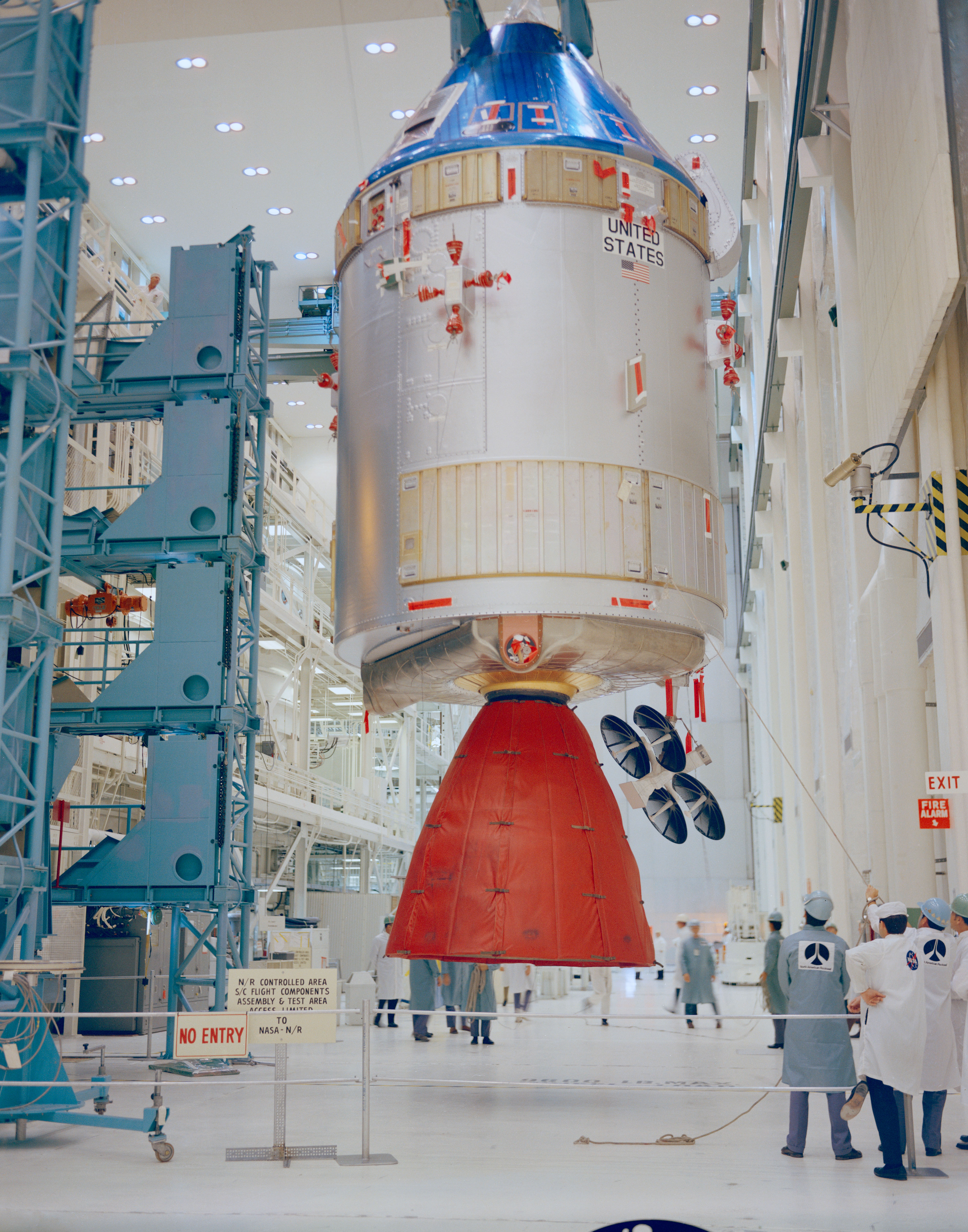 Workers at NASA’s Kennedy Space Center in Florida prepare the Apollo 13 Command and Service Module