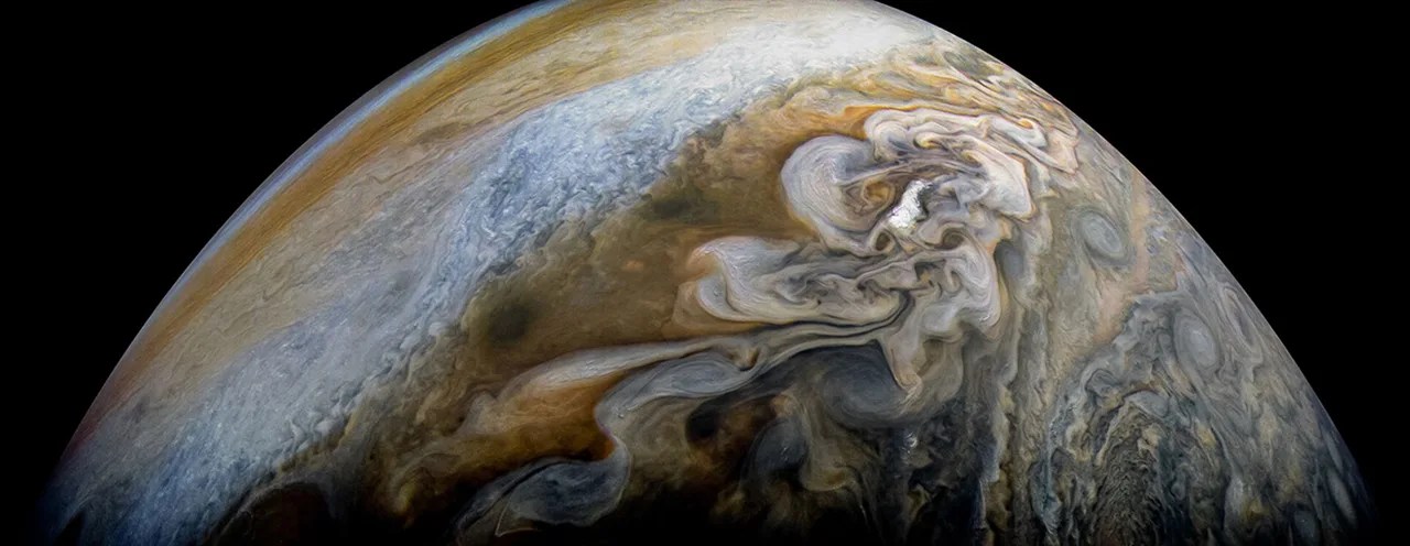 Image of swirling cloud formation on Jupiter